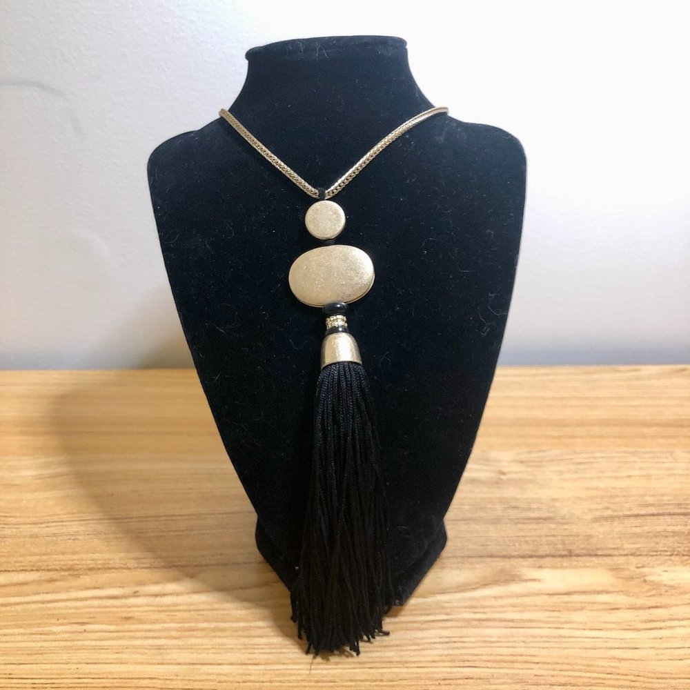 Gold Statement Necklace with Black Tassle